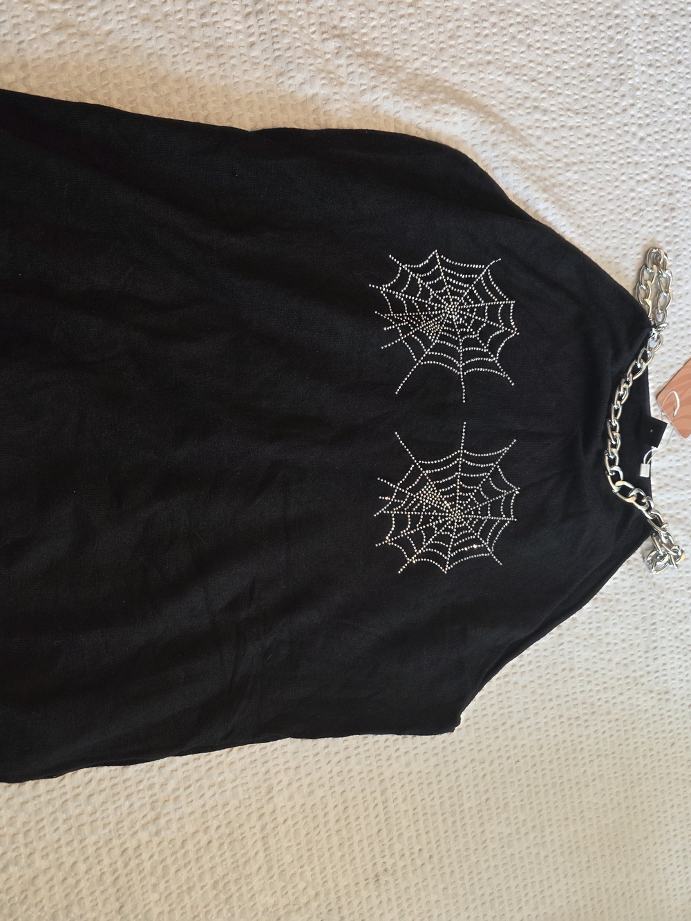 Black Tank Top with Rhinestone Spiderwebs L